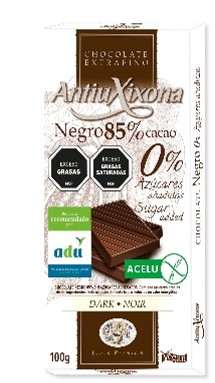 [31456] CHOCOLATE ANTIU XIXONA SIN AZUCAR NEGRO 85% CACAO 100 GRAMOS